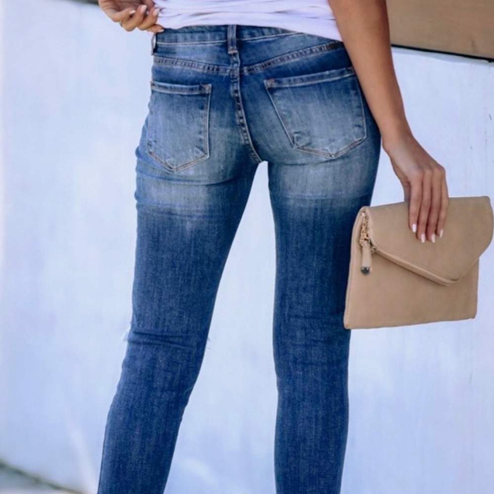 Kancan | Universal Mid Rise Distressed Skinny Jeans Dark Wash - Picture 7 of 14